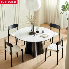 千匠一品 中古风美式复古风格 12mm岩板+15mm底板+钢化玻璃桌腿 时尚优雅圆桌CZ1175-L