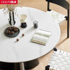 千匠一品 中古风美式复古风格 12mm岩板+15mm底板+钢化玻璃桌腿 时尚优雅圆桌CZ1175-L