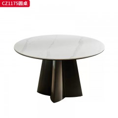 千匠一品 中古风美式复古风格 12mm岩板+15mm底板+钢化玻璃桌腿 时尚优雅圆桌CZ1175-L