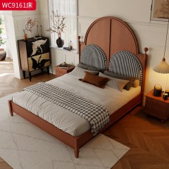 千匠一品 美式复古风格 进口白蜡木+多层实木夹板+松木实木床铺板+绒布+高密度海绵 时尚优雅床WC9161-L