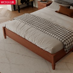千匠一品 美式复古风格 进口白蜡木+多层实木夹板+松木实木床铺板+绒布+高密度海绵 时尚优雅床WC9161-L