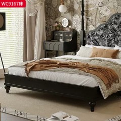 千匠一品 中古风美式复古风格 进口白蜡木+多层实木夹板+松木实木床铺板+绒布+高密度海绵 时尚优雅床WC9167-L