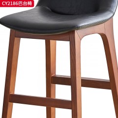 千匠一品 美式复古风格 白蜡木实木腿+高回弹+西皮坐垫 时尚大气吧台椅CY2186-J