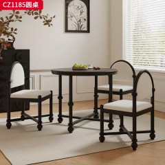 千匠一品 中古风美式复古风格 2.5cm夹板贴皮面+白蜡木实木腿 时尚大气圆桌CZ1185-J