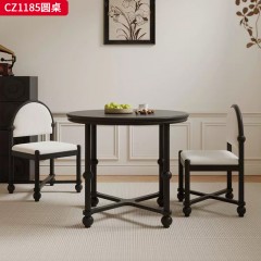 千匠一品 中古风美式复古风格 2.5cm夹板贴皮面+白蜡木实木腿 时尚大气圆桌CZ1185-J