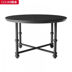 千匠一品 中古风美式复古风格 2.5cm夹板贴皮面+白蜡木实木腿 时尚大气圆桌CZ1185-J