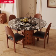 千匠一品 美式复古风格 白蜡木+黑玫瑰贴纸大理石 时尚大气餐桌CZ1198-J