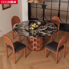 千匠一品 美式复古风格 白蜡木+黑玫瑰贴纸大理石 时尚大气餐桌CZ1198-J