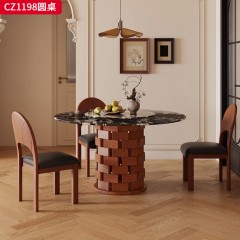 千匠一品 美式复古风格 白蜡木+黑玫瑰贴纸大理石 时尚大气餐桌CZ1198-J