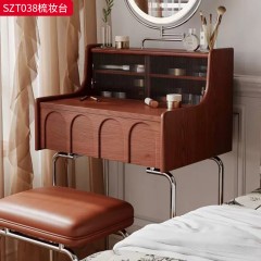 千匠一品 美式复古风格 框架：主材进口白蜡木+辅材：多层实木夹板+长虹玻璃 时尚大气梳妆台SZT038-J