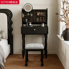 千匠一品 中古风美式复古风格 框架：主材进口白蜡木+辅材：多层实木夹板+高透玻璃+五金拉手 时尚大气梳妆台SZT054-J