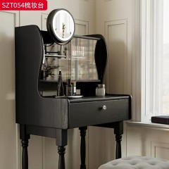 千匠一品 中古风美式复古风格 框架：主材进口白蜡木+辅材：多层实木夹板+高透玻璃+五金拉手 时尚大气梳妆台SZT054-J