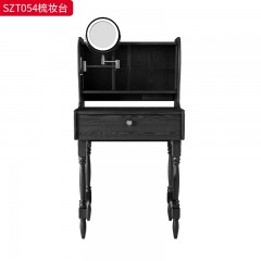 千匠一品 中古风美式复古风格 框架：主材进口白蜡木+辅材：多层实木夹板+高透玻璃+五金拉手 时尚大气梳妆台SZT054-J