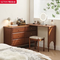 千匠一品 美式复古风格 框架：主材进口白蜡木+辅材：多层实木夹板 时尚大气梳妆台SZT057-J