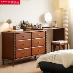 千匠一品 美式复古风格 框架：主材进口白蜡木+辅材：多层实木夹板 时尚大气梳妆台SZT057-J