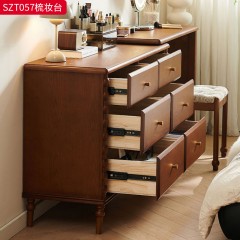 千匠一品 美式复古风格 框架：主材进口白蜡木+辅材：多层实木夹板 时尚大气梳妆台SZT057-J