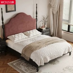 千匠一品 中古风美式复古风格 绒布面料+高密度海绵+进口白蜡木+多层实木夹板+松木床板 时尚大气床WC9153-J