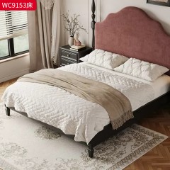 千匠一品 中古风美式复古风格 绒布面料+高密度海绵+进口白蜡木+多层实木夹板+松木床板 时尚大气床WC9153-J