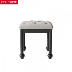 千匠一品 中古风美式复古风格 白蜡木实木腿+高回弹海绵+西皮坐垫 时尚优雅妆凳CY2186-L