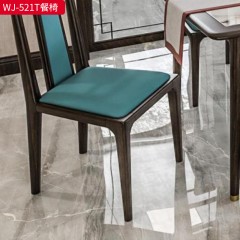 千匠一品 新中式风格 主材乌金木+优质真皮+高密度海绵 时尚大气餐椅WJ-521T-L