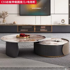 千匠一品 意式风格 岩板+E1级环保板材+烤漆工艺+五金 时尚大气电视柜/岩板伸缩圆套几C55-J