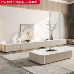 千匠一品 意式风格 E1级环保板+烤漆柜体+岩板 时尚大气条纹长方形茶几/电视柜C57-J