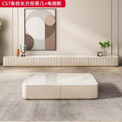 千匠一品 意式风格 E1级环保板+烤漆柜体+岩板 时尚大气条纹长方形茶几/电视柜C57-J