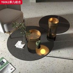 千匠一品 意式风格 钢化玻璃+不锈钢框架 时尚大气茶几组合Y6062-J