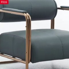 千匠一品 现代风格 优质硅胶皮面料+松木框架+高回弹海绵+金色五金架 时尚大气休闲椅F016-L