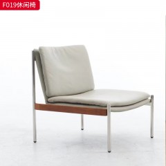 千匠一品 现代风格 优质硅胶皮   真皮+白蜡木+高回弹海绵+五金框架 时尚大气休闲椅F019-L