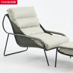 千匠一品 现代风格 马鞍皮+羽绒包+碳素钢 时尚大气休闲椅F040-L