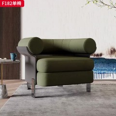 千匠一品 现代风格 羊羔毛+高密度海绵+皮革+碳素钢+松木框架+多层实木板 时尚大气单椅F182-L