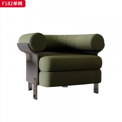 千匠一品 现代风格 羊羔毛+高密度海绵+皮革+碳素钢+松木框架+多层实木板 时尚大气单椅F182-L
