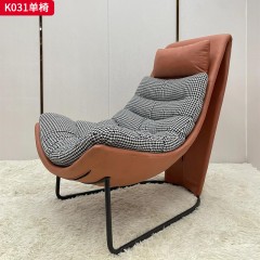 千匠一品 现代风格 西皮+千鸟格座包布+羽绒包+五金铁架 时尚大气单椅K031-L