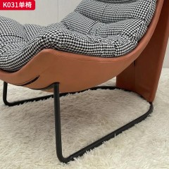 千匠一品 现代风格 西皮+千鸟格座包布+羽绒包+五金铁架 时尚大气单椅K031-L
