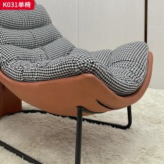 千匠一品 现代风格 西皮+千鸟格座包布+羽绒包+五金铁架 时尚大气单椅K031-L