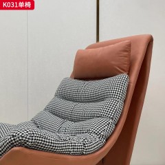 千匠一品 现代风格 西皮+千鸟格座包布+羽绒包+五金铁架 时尚大气单椅K031-L
