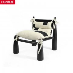 千匠一品 现代风格 棉麻布+羽绒包+白蜡木 时尚大气休闲椅F169-L