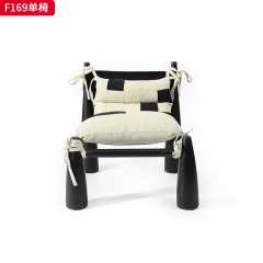 千匠一品 现代风格 棉麻布+羽绒包+白蜡木 时尚大气休闲椅F169-L