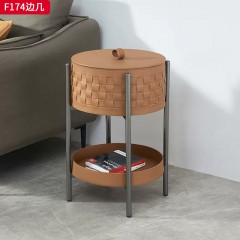 千匠一品 现代风格 马鞍皮革+五金框架 时尚大气边几F174-L