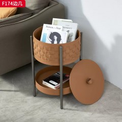 千匠一品 现代风格 马鞍皮革+五金框架 时尚大气边几F174-L