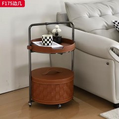 千匠一品 现代风格 马鞍皮革+五金框架 时尚大气边几F175-L