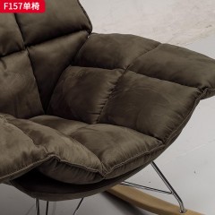 千匠一品 现代风格 优质皮料+羽绒包+五金架+弯板+实木脚 时尚大气单椅F157-L