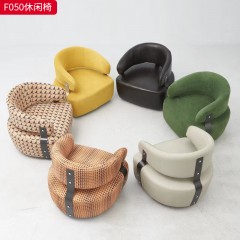 千匠一品 现代风格 优质绒布  皮革面料+高回弹海绵+松木框架+五金 时尚大气休闲椅F050-L