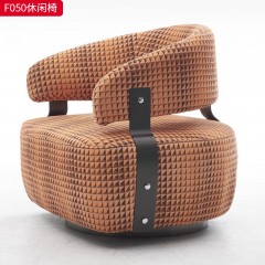 千匠一品 现代风格 优质绒布  皮革面料+高回弹海绵+松木框架+五金 时尚大气休闲椅F050-L