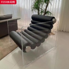 千匠一品 现代风格 优质皮艺面料+亚克力+不锈钢+高回弹海绵 时尚大气休闲椅F059-L