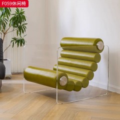 千匠一品 现代风格 优质皮艺面料+亚克力+不锈钢+高回弹海绵 时尚大气休闲椅F059-L