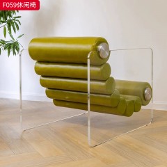 千匠一品 现代风格 优质皮艺面料+亚克力+不锈钢+高回弹海绵 时尚大气休闲椅F059-L