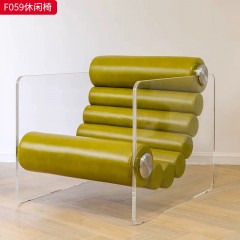 千匠一品 现代风格 优质皮艺面料+亚克力+不锈钢+高回弹海绵 时尚大气休闲椅F059-L