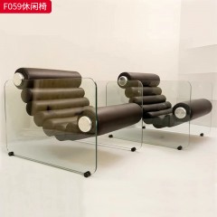 千匠一品 现代风格 优质皮艺面料+亚克力+不锈钢+高回弹海绵 时尚大气休闲椅F059-L